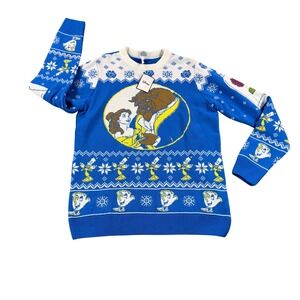NWT Disney Beauty and the Beast Ugly Christmas Sweater Blue Belle Beast Unisex M